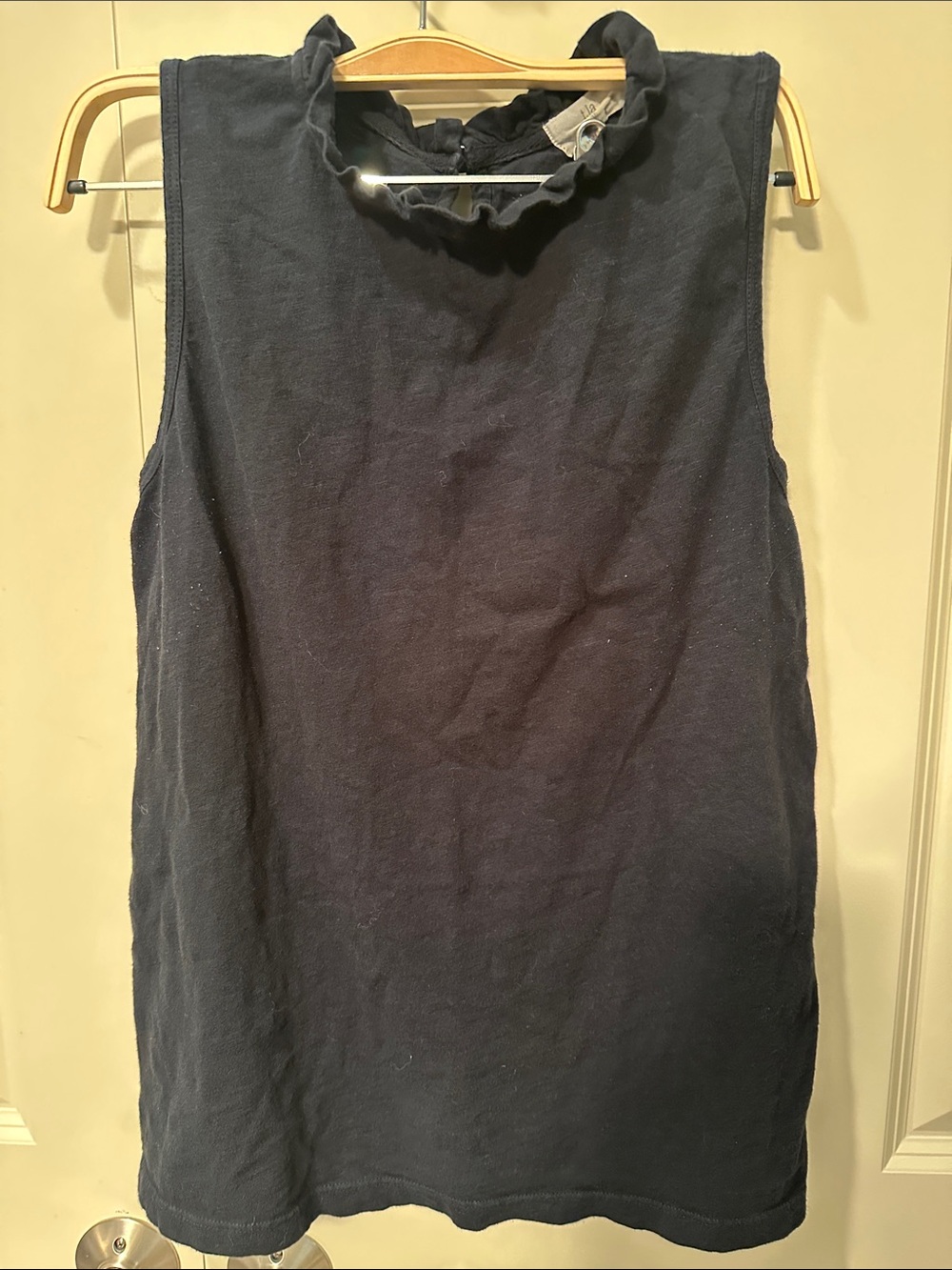 T.La Navy Ruffle Mock-Neck Sleeveless Tank
